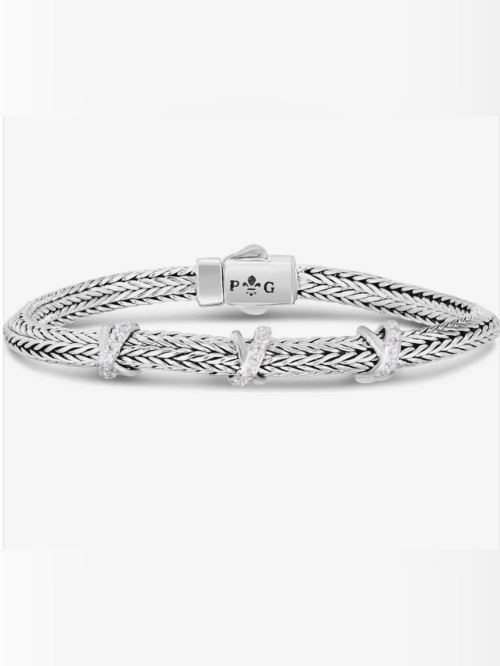 Phillip Gavriel Braided Sterling Silver white sapphire tennis bracelet 7.25”